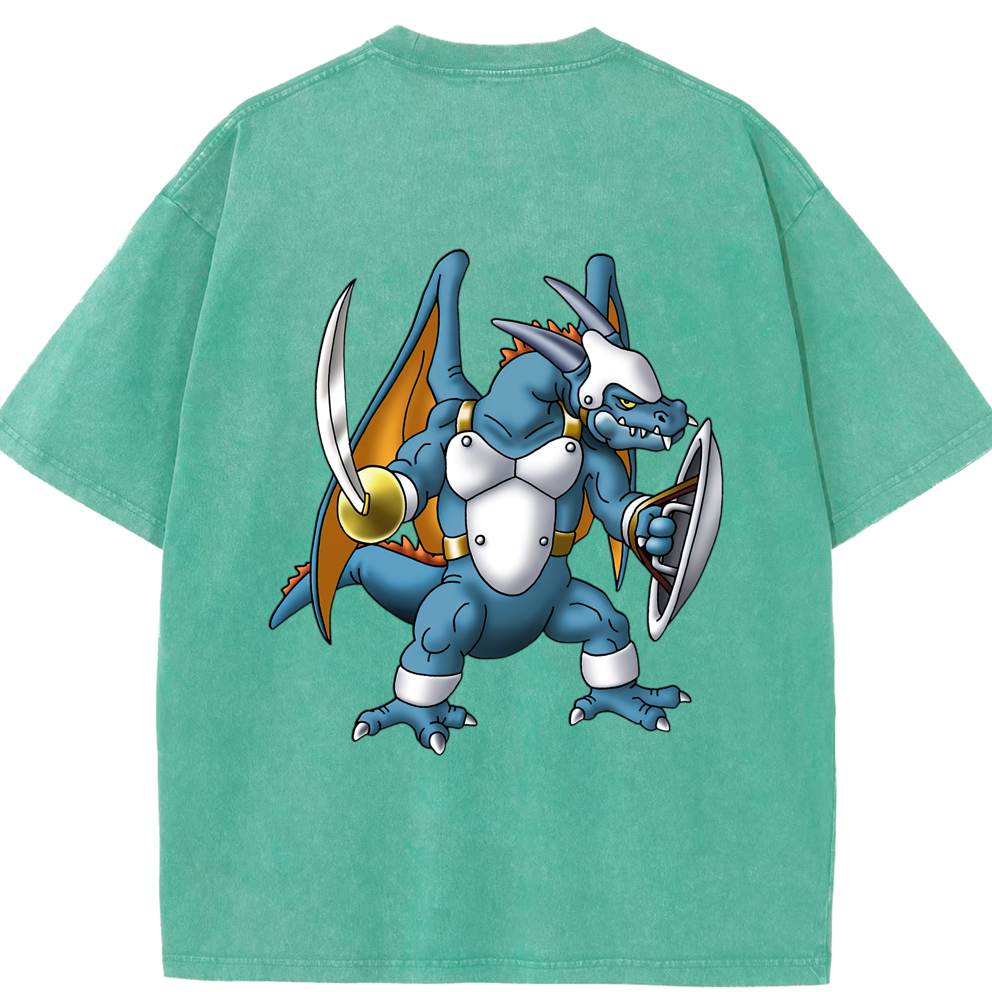 （画像用） ドラゴンクエスト Doragon Kuesuto Dragon Quest 綿100% ヴィンテージ風 半袖Tシャツ（背面プリント）